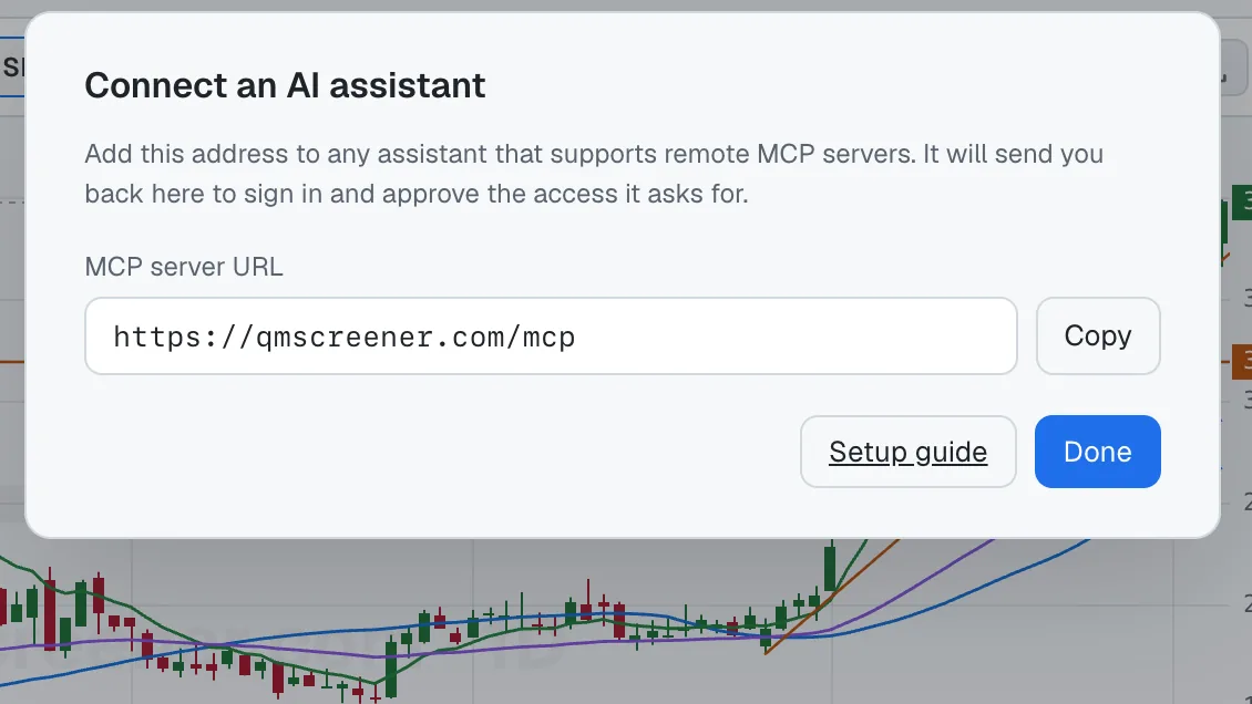 「連接 AI 助理」面板,顯示代理指向的 MCP 端點