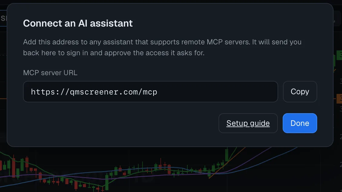 「連接 AI 助理」面板,顯示代理指向的 MCP 端點